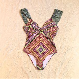 Anthropologie Saha multi color tie back one piece swimsuit